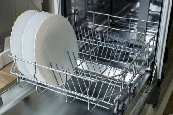 Clean Dishes Dishwasher Basket Cleaning House Washing Dishes Dishwasher — Stock Photo, Image