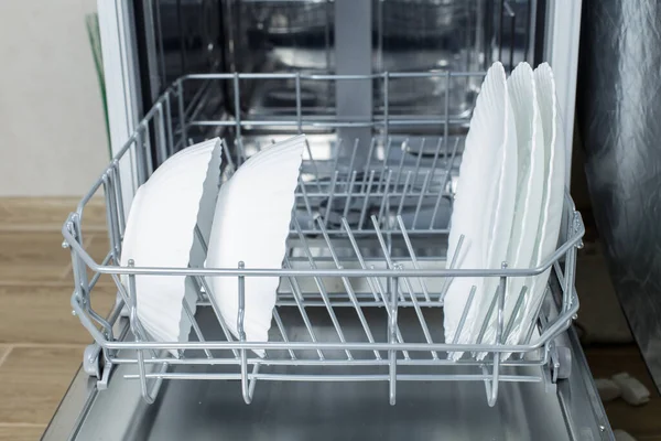 Clean Dishes Dishwasher Basket Cleaning House Washing Dishes Dishwasher — Stockfoto