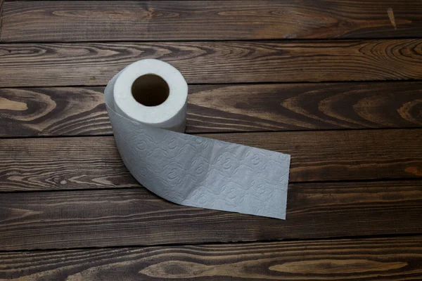 Toilet Paper Roll Wooden Background — Φωτογραφία Αρχείου