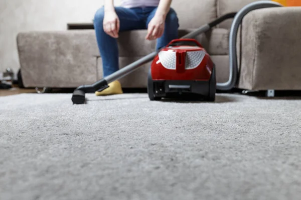 House Cleaning Concept Vacuum Cleaner Carpet Next Sofa Modern Interior — Foto de Stock