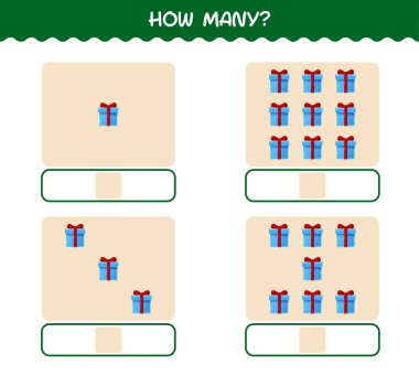 Kaç tane çizgi film hediye kutusu var? Oyun sayıyorum. Okul öncesi çocuklar ve bebekler için eğitici bir oyun