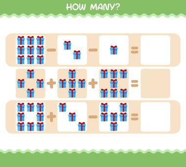 Kaç tane çizgi film hediye kutusu var? Oyun sayıyorum. Okul öncesi çocuklar ve bebekler için eğitici bir oyun