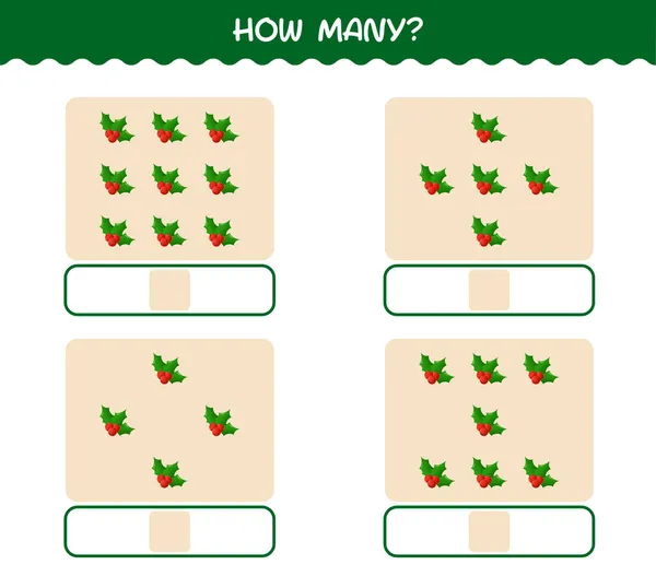 How Many Cartoon Holly Berry Counting Game Educational Game Pre — Stock Vector