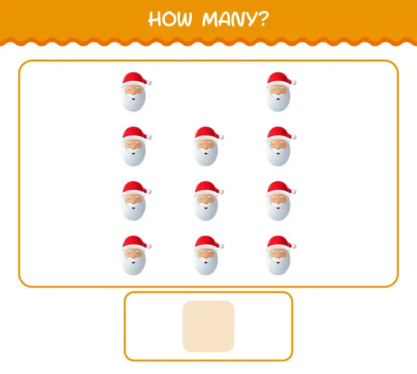How Many Cartoon Santa Claus Counting Game Educational Game Pre — Stock Vector