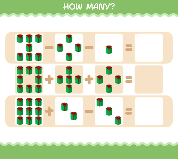 Quantos Caixa Presente Dos Desenhos Animados Jogo Contagem Jogo Educativo —  Vetores de Stock