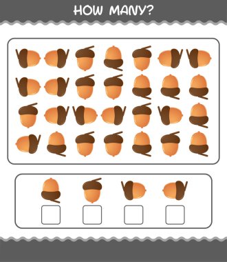 Kaç tane karikatür meşe palamudu. Oyun sayıyorum. Okul öncesi çocuklar ve bebekler için eğitici bir oyun