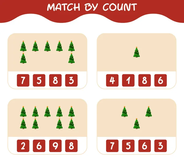 Match Count Cartoon Christmas Tree Match Count Game Educational Game — Stock Vector
