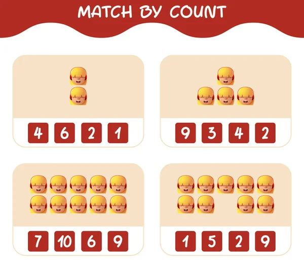 Match Par Nombre Filles Dessin Animé Match Compte Jeu Jeu — Image vectorielle