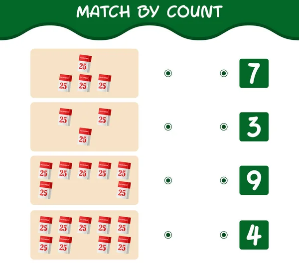 Match Par Nombre Calendrier Dessin Animé Match Compte Jeu Jeu — Image vectorielle