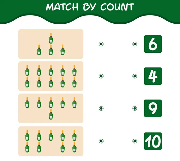 Match Count Cartoon Champagne Bottle Match Count Game Educational Game — Stock Vector