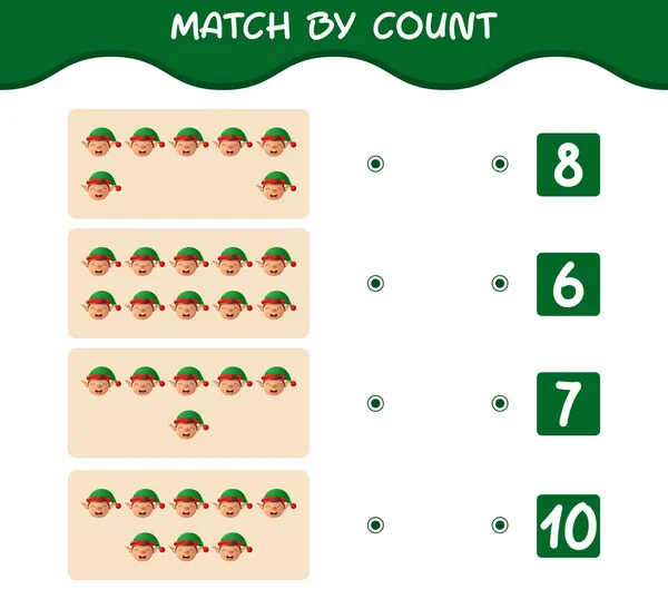 Match Par Nombre Elfes Dessin Animé Match Compte Jeu Jeu — Image vectorielle