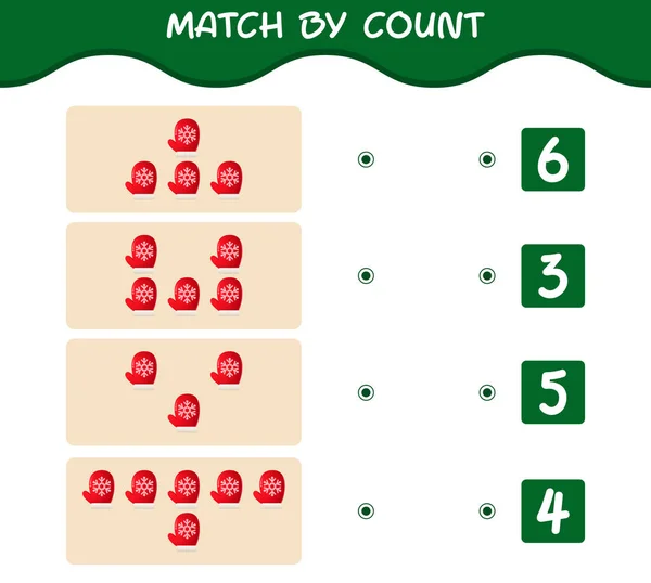 Match Count Cartoon Mitten Match Count Game Educational Game Pre — Stock Vector