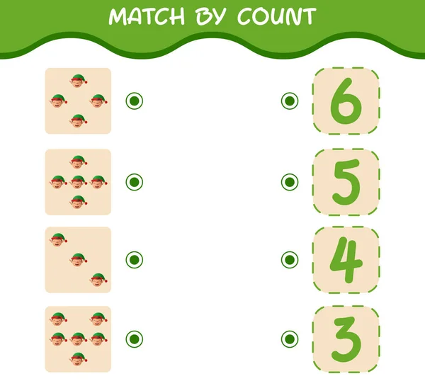 Match Count Cartoon Elf Match Count Game Educational Game Pre — Stock Vector