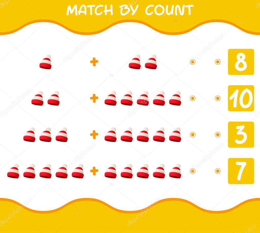 Match by count of cartoon beanie. Match and count game. Educational game for pre shool years kids and toddlers