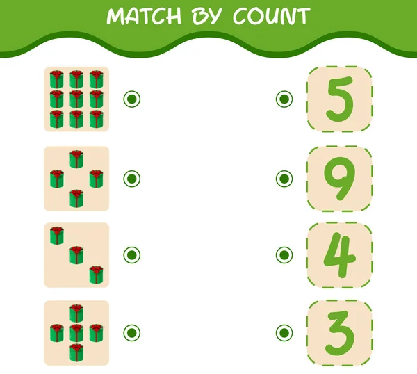 Match Par Nombre Boîte Cadeau Dessin Animé Match Compte Jeu — Image vectorielle
