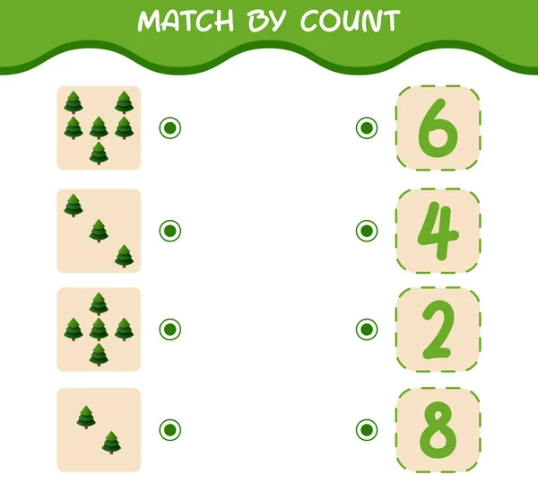 Match Count Cartoon Pine Tree Match Count Game Educational Game — Stock Vector