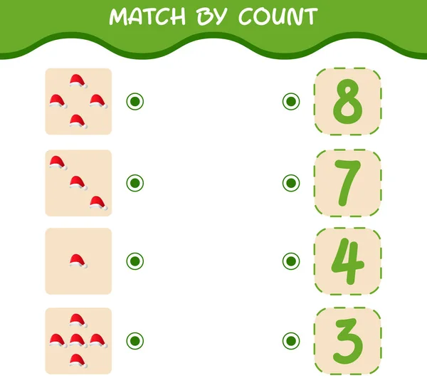 Match Count Cartoon Santa Hat Match Count Game Educational Game — Stock Vector