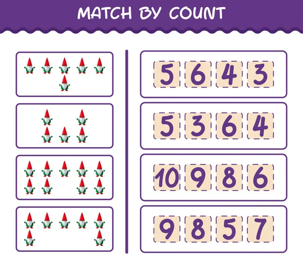 Match Par Nombre Gnome Dessin Animé Match Compte Jeu Jeu — Image vectorielle