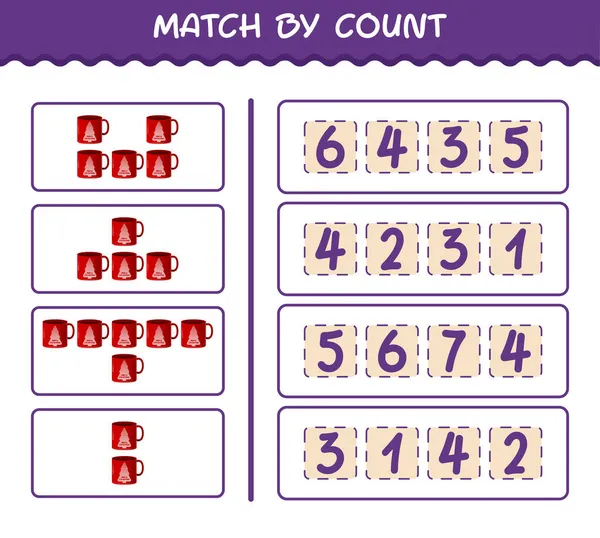 Zápas Podle Počtu Karikaturních Hrnků Zápas Počítat Hru Vzdělávací Hra — Stockový vektor