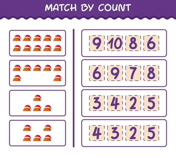 Match Compte Dinde Dessin Animé Match Compte Jeu Jeu Éducatif — Image vectorielle