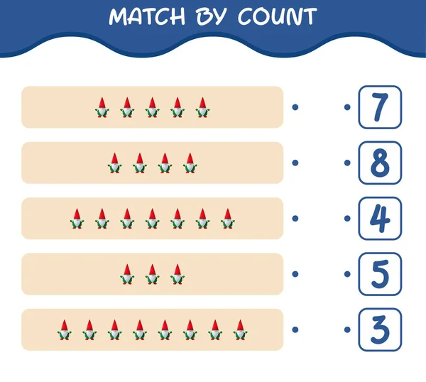 Match Par Nombre Gnome Dessin Animé Match Compte Jeu Jeu — Image vectorielle