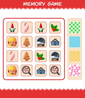 Karikatür Noel 'i ile hafıza oyunları. Kart oyunu öğreniyorum. Okul öncesi çocuklar ve bebekler için eğitici bir oyun