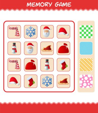 Karikatür Noel 'i ile hafıza oyunları. Kart oyunu öğreniyorum. Okul öncesi çocuklar ve bebekler için eğitici bir oyun