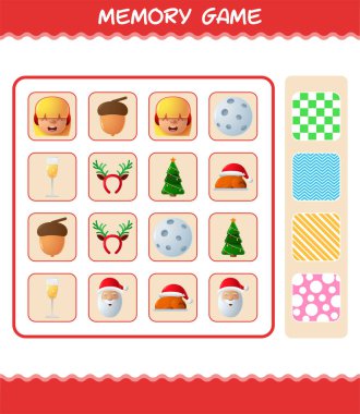 Karikatür Noel 'i ile hafıza oyunları. Kart oyunu öğreniyorum. Okul öncesi çocuklar ve bebekler için eğitici bir oyun