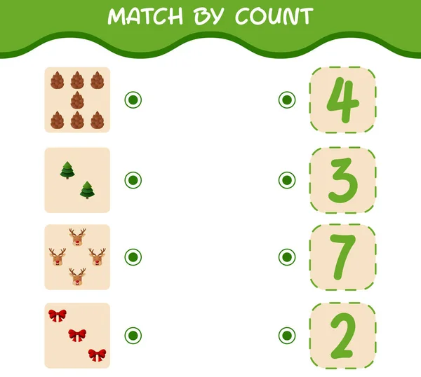 Match Count Cartoon Christmas Match Count Game Educational Game Pre — Stock Vector