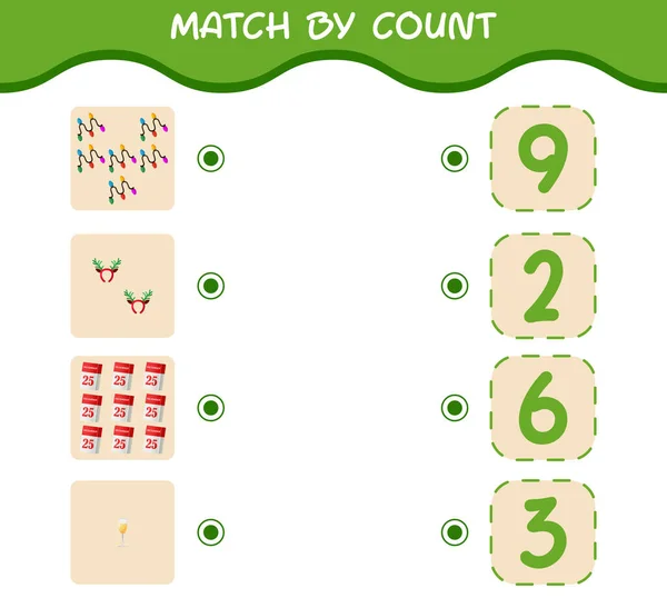 Match Count Cartoon Christmas Match Count Game Educational Game Pre — Stock Vector