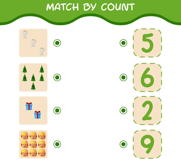 Match Count Cartoon Christmas Match Count Game Educational Game Pre — Stock Vector