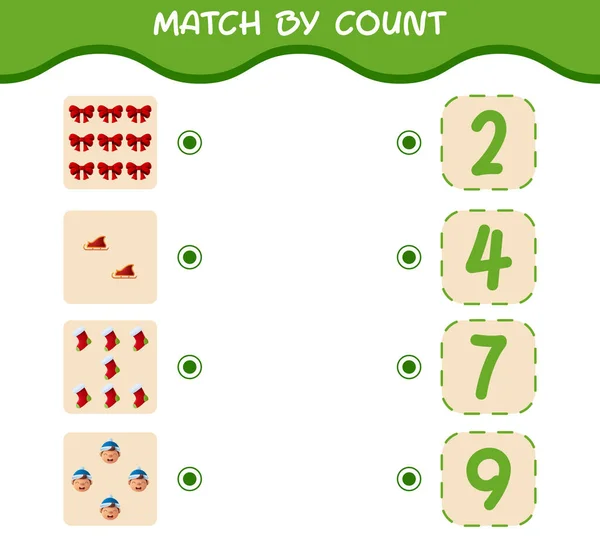 Match Nombre Noël Dessin Animé Match Compte Jeu Jeu Éducatif — Image vectorielle