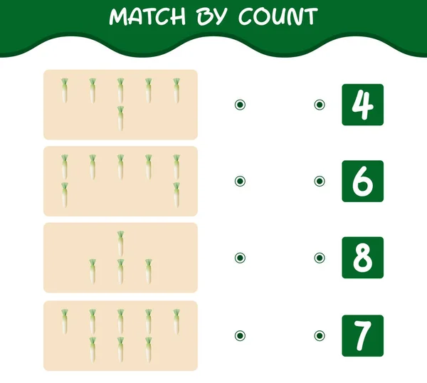 Match Count Cartoon Daikon Match Count Game Educational Game Pre — Stock Vector