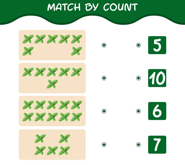 Match Count Cartoon Mint Leaf Match Count Game Educational Game — Stock Vector