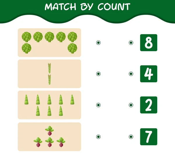 Match Count Cartoon Vegetables Match Count Game Educational Game Pre — Stockvektor