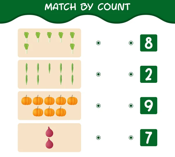 Match Count Cartoon Vegetables Match Count Game Educational Game Pre —  Vetores de Stock