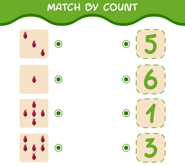 Matcha Efter Antalet Tecknade Betor Matcha Och Räkna Spelet Utbildningsspel — Stock vektor