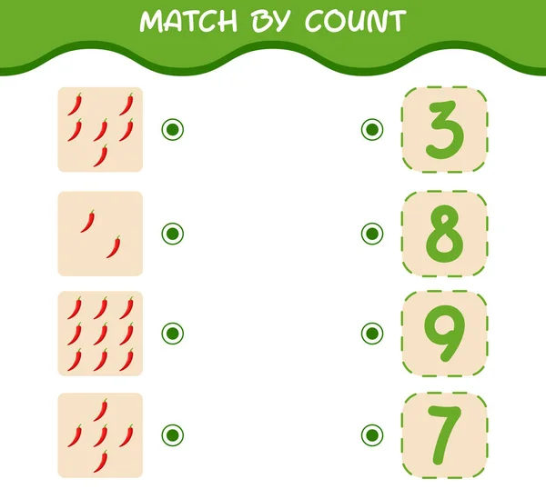 Matcha Efter Antal Tecknade Röda Chili Matcha Och Räkna Spelet — Stock vektor