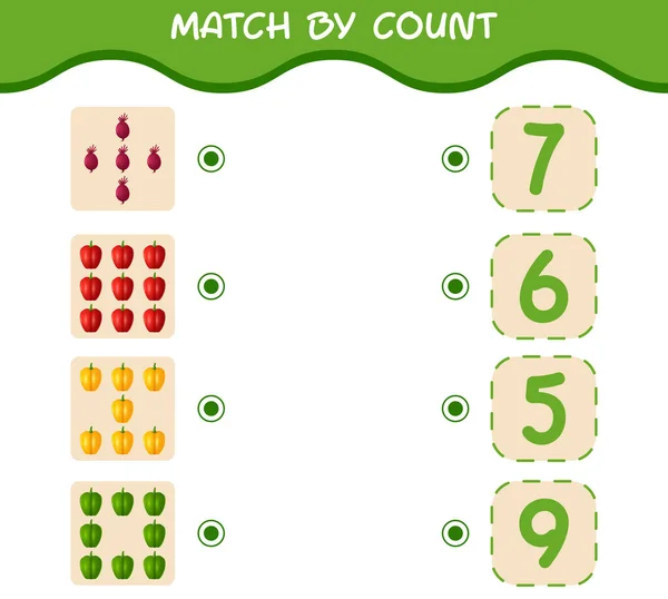 Match Count Cartoon Vegetables Match Count Game Educational Game Pre — Stock Vector