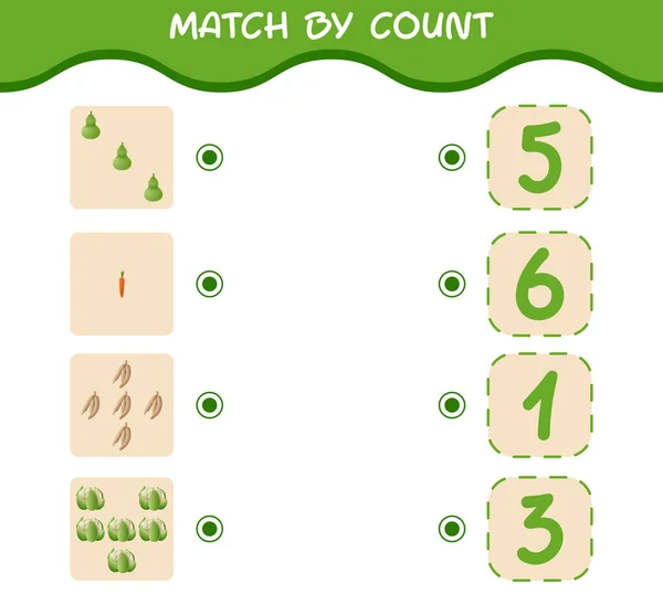 Match Count Cartoon Vegetables Match Count Game Educational Game Pre — стоковый вектор