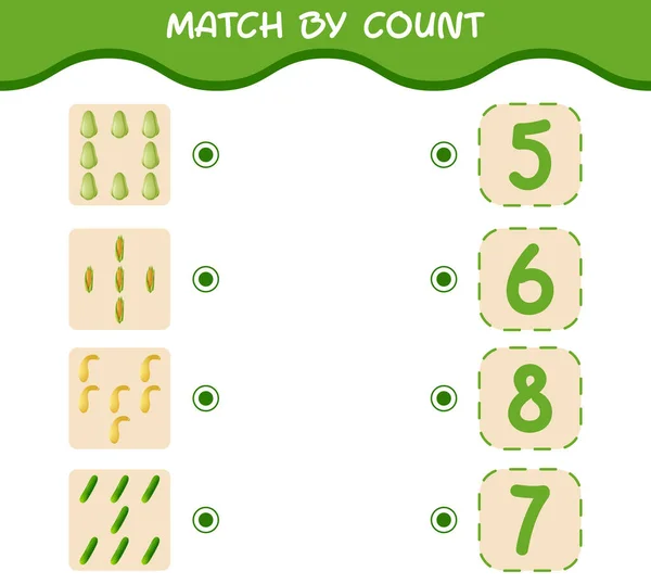 Match Nombre Légumes Dessin Animé Match Compte Jeu Jeu Éducatif — Image vectorielle