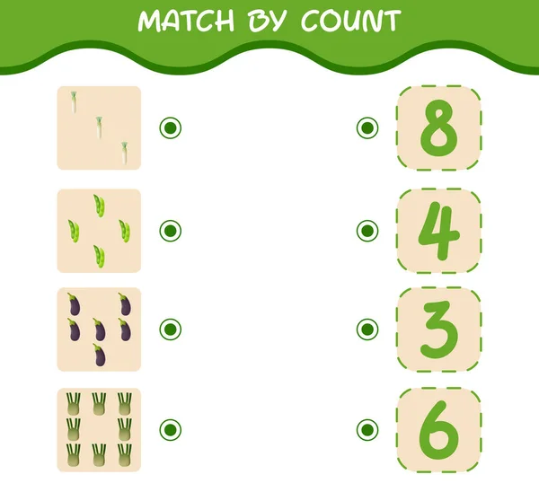 Match Count Cartoon Vegetables Match Count Game Educational Game Pre — Stock vektor
