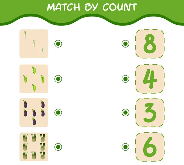 Match Count Cartoon Vegetables Match Count Game Educational Game Pre — Stock Vector