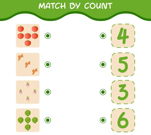 Match Count Cartoon Vegetables Match Count Game Educational Game Pre — стоковый вектор