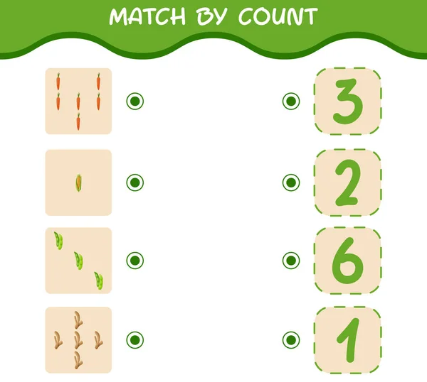 Match Count Cartoon Vegetables Match Count Game Educational Game Pre — Stock vektor