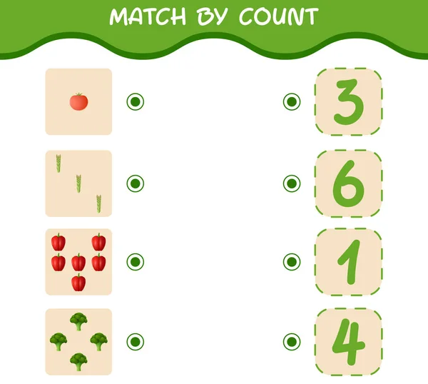 Match Count Cartoon Vegetables Match Count Game Educational Game Pre — стоковый вектор