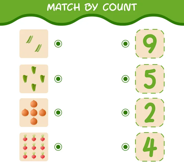 Match Count Cartoon Vegetables Match Count Game Educational Game Pre —  Vetores de Stock
