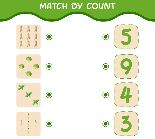 Match Count Cartoon Vegetables Match Count Game Educational Game Pre — 图库矢量图片