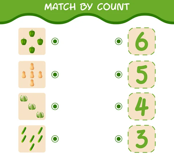 Match Count Cartoon Vegetables Match Count Game Educational Game Pre — стоковый вектор