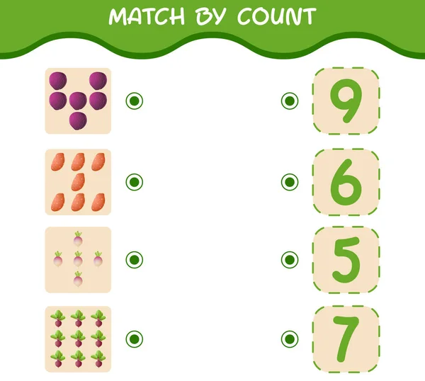 Match Count Cartoon Vegetables Match Count Game Educational Game Pre — 图库矢量图片